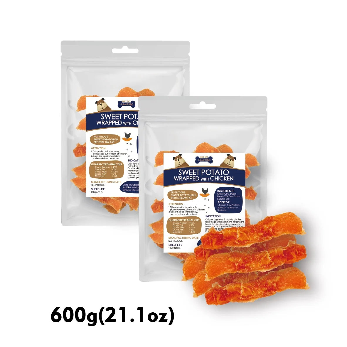 Sweet Potato Dog Treats Chicken Wrapped Fries, Skinless Chicken Wrapped Sweet Potato, Gluten and Grain Free, Chewy Dog Bites