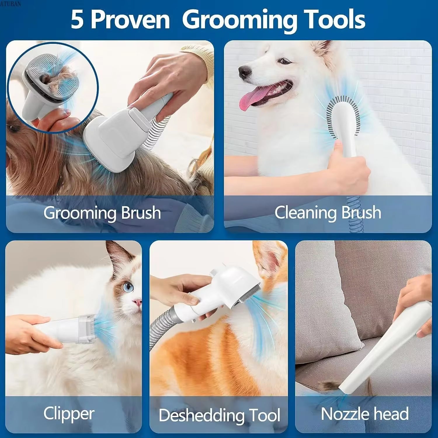 Dog Grooming Vacuum Kit with 2.3L Capacity - Pet Hair Vacuum and Grooming Brush