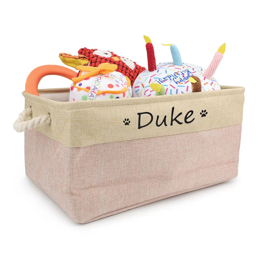 Customizable Pet Toy Basket, Personalized Storage Box for Pet Clothes and Accessories