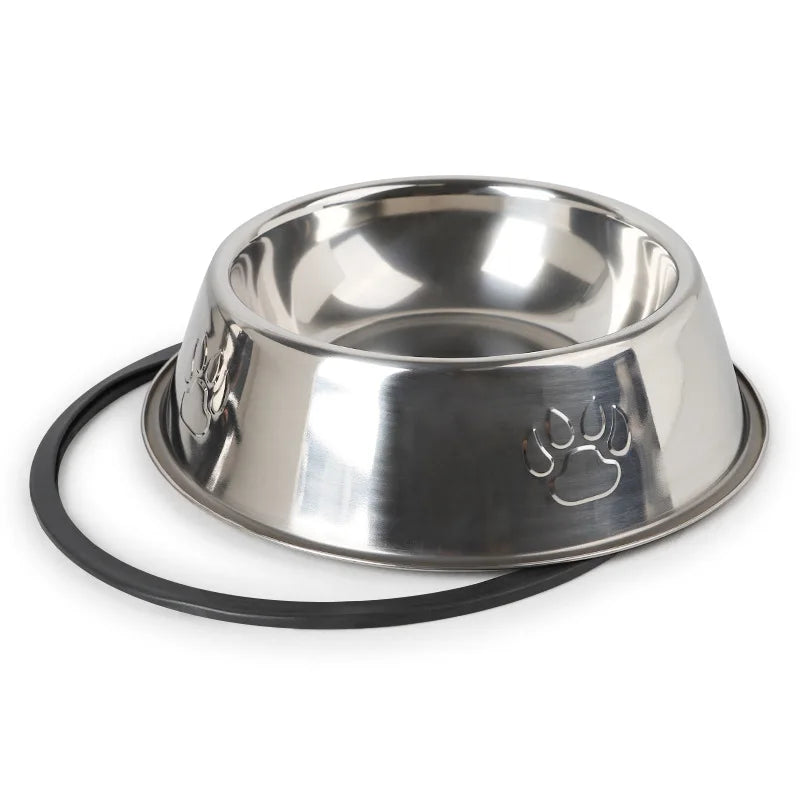 Stainless Steel Paw-Shaped Dog Bowl, Non-Slip Pet Feeder for Cats and Dogs, 6 Sizes