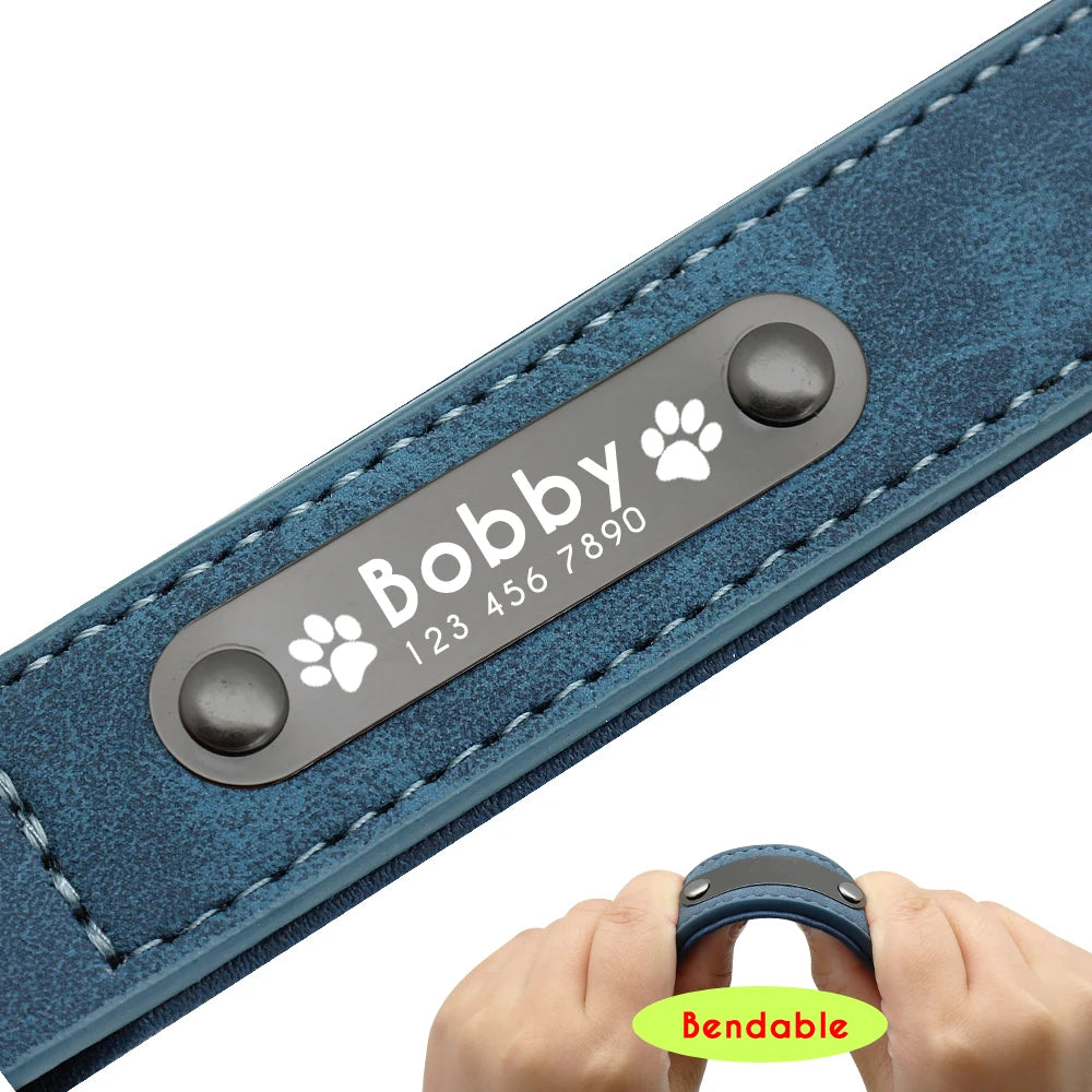 Personalized Leather Dog Collar with ID Tag for Small to Large Dogs