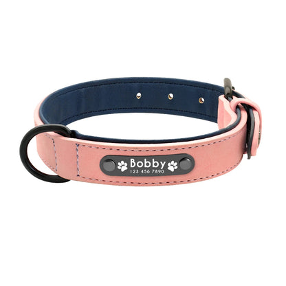 Personalized Leather Dog Collar with ID Tag for Small to Large Dogs