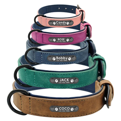 Personalized Leather Dog Collar with ID Tag for Small to Large Dogs