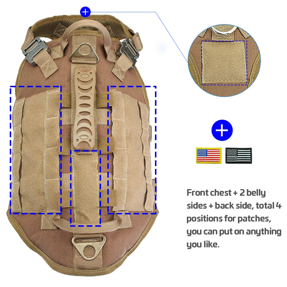 Tactical Nylon Dog Vest Harness - No-Pull Military Dog Harness for Medium/Large K9