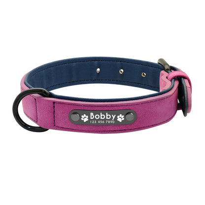 Personalized Leather Dog Collar with ID Tag for Small to Large Dogs