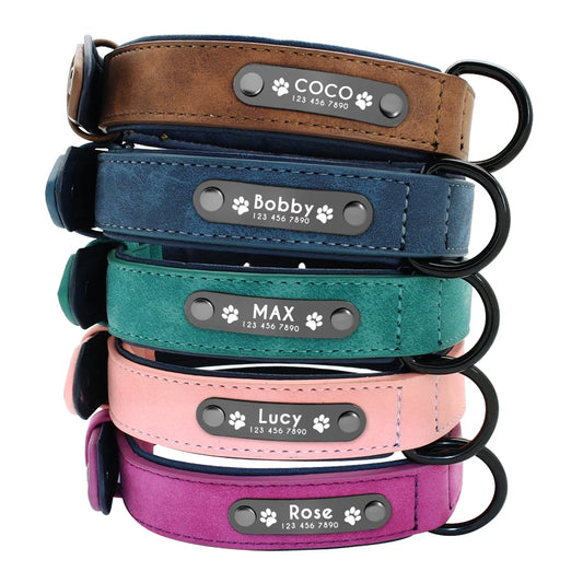 Personalized Leather Dog Collar with ID Tag for Small to Large Dogs