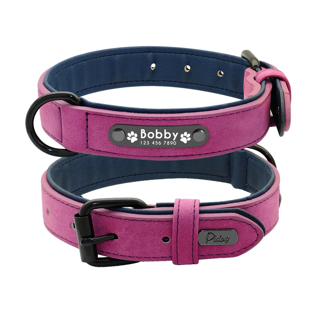 Personalized Leather Dog Collar with ID Tag for Small to Large Dogs