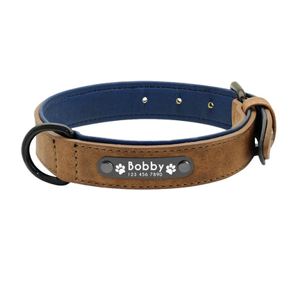 Personalized Leather Dog Collar with ID Tag for Small to Large Dogs