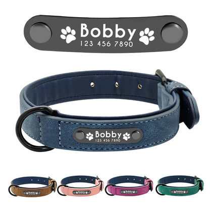 Personalized Leather Dog Collar with ID Tag for Small to Large Dogs