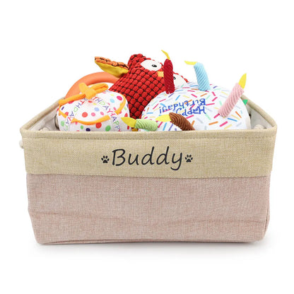 Customizable Pet Toy Basket, Personalized Storage Box for Pet Clothes and Accessories