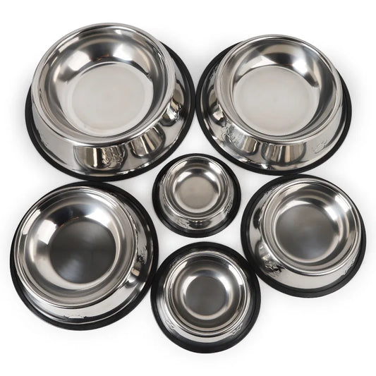 Stainless Steel Paw-Shaped Dog Bowl, Non-Slip Pet Feeder for Cats and Dogs, 6 Sizes