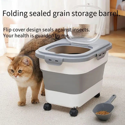 Foldable Pet Food Storage Container, Airtight Dry Food Box for Cats and Dogs