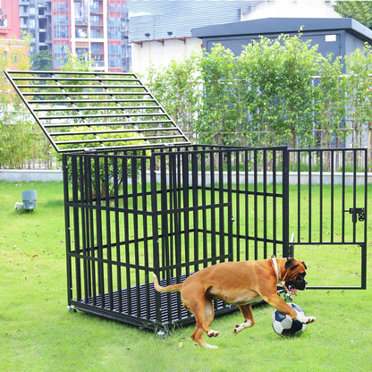 Heavy-Duty Dog Crate L XL XXL with 4 Locking Wheels, 3 Doors, Removable Tray, Metal Pet Playpen