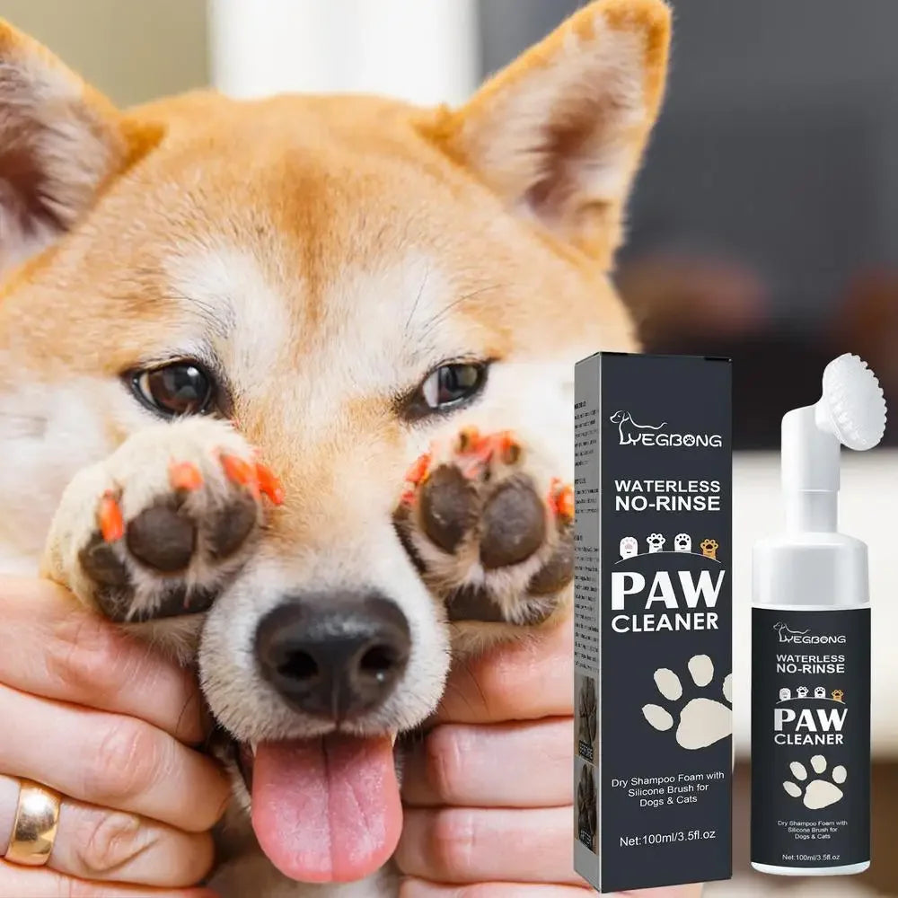 Dog Paw Foam Cleaner, Waterless Pet Shampoo with Brush, No Rinse, 100ml