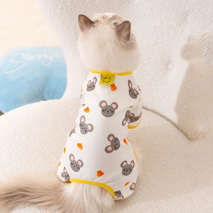 Kawaii Striped Cotton Onesie for Small Pets, Cartoon Pajamas for Chihuahua, Kitten