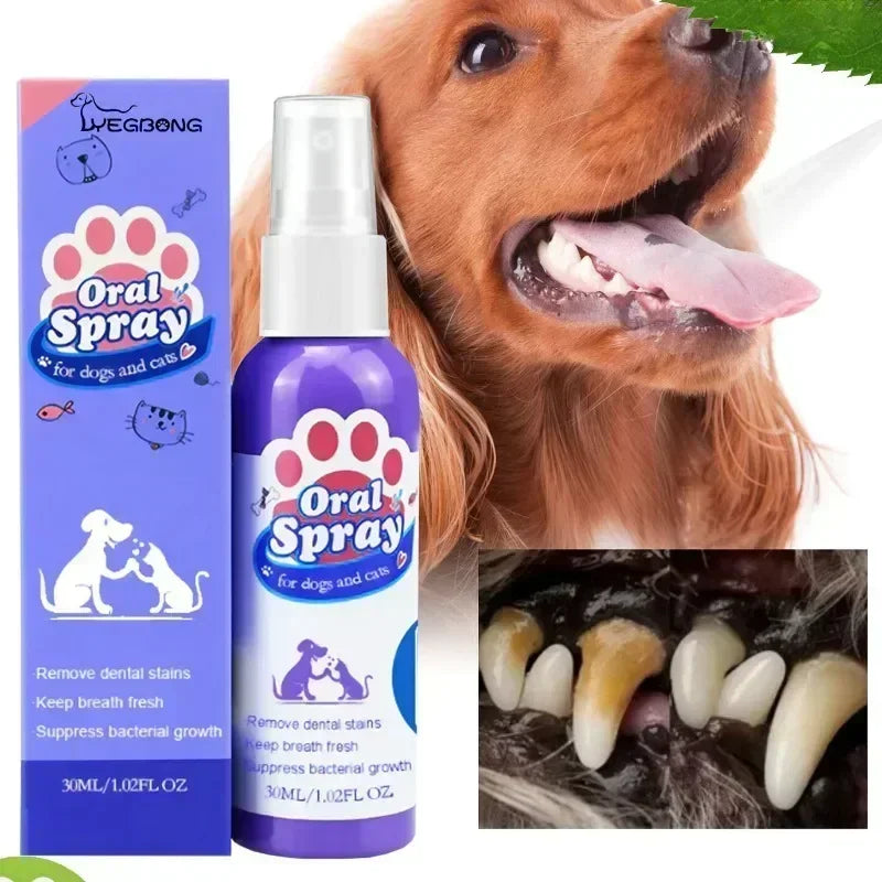 Pet Dental Cleaning Spray, Freshens Breath and Removes Stains for Cats and Dogs