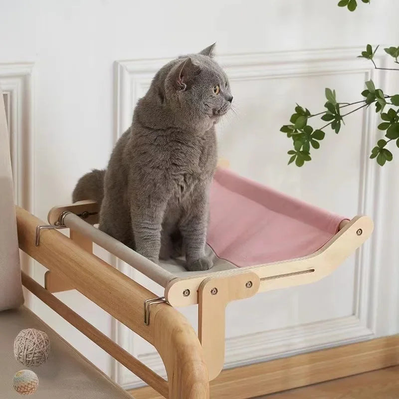 Sturdy Window Bed with Wood Frame and Canvas for Cats