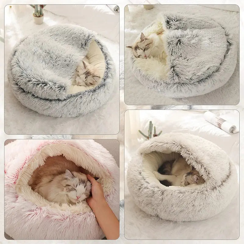 Round Plush Bed for Cats and Dogs with Cover