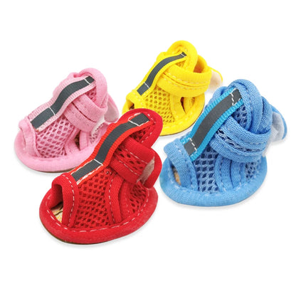 Breathable Reflective Dog Sandals – Non-Slip Summer Shoes for Small Dogs (Set of 4)