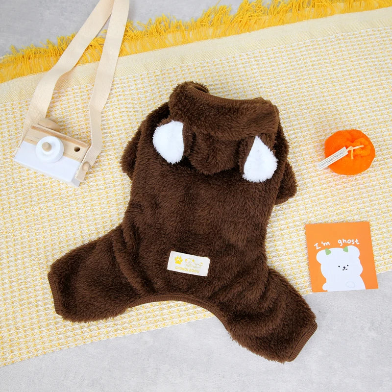 Kawaii Bear Trim Dog Onesie, Warm Fleece Pajamas for Small Dogs