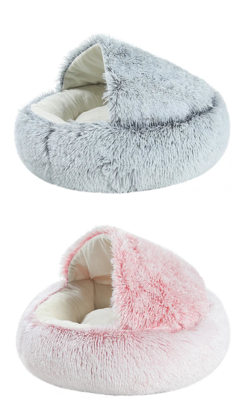 Round Plush Bed for Cats and Dogs with Cover