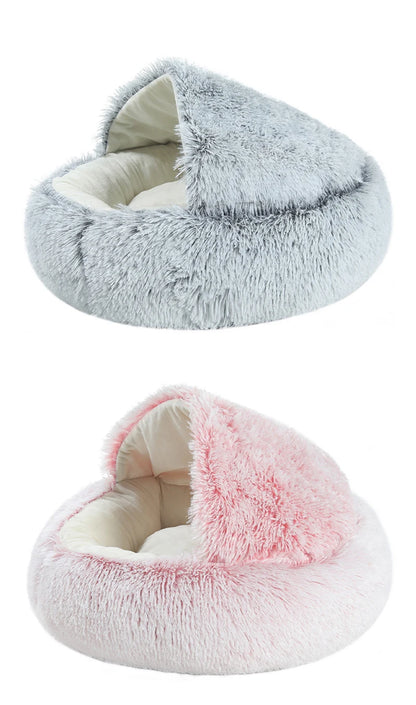 Round Plush Bed for Cats and Dogs with Cover