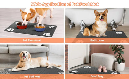 Absorbent Pet Feeding Mat, Waterproof Rubber-Backed Placemat for Food and Water Bowls