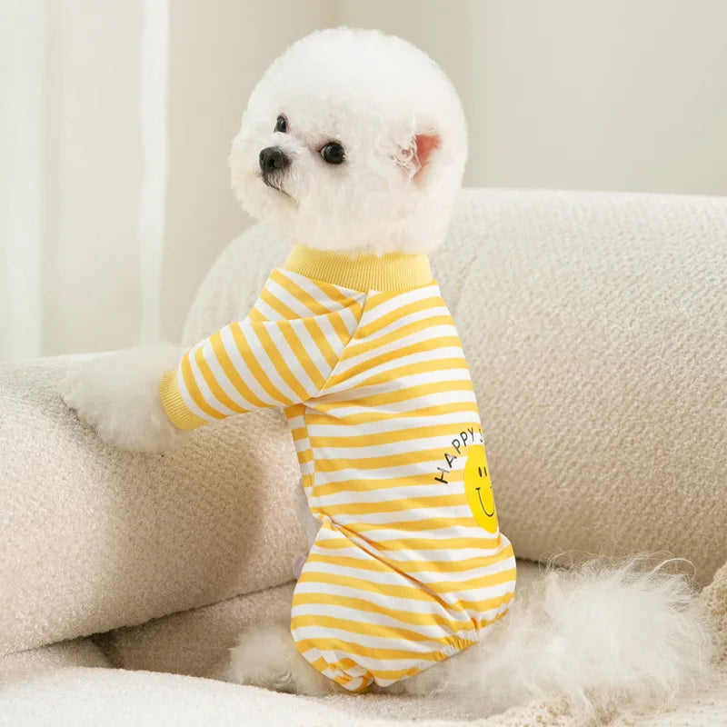 Kawaii Striped Cotton Onesie for Small Pets, Cartoon Pajamas for Chihuahua, Kitten