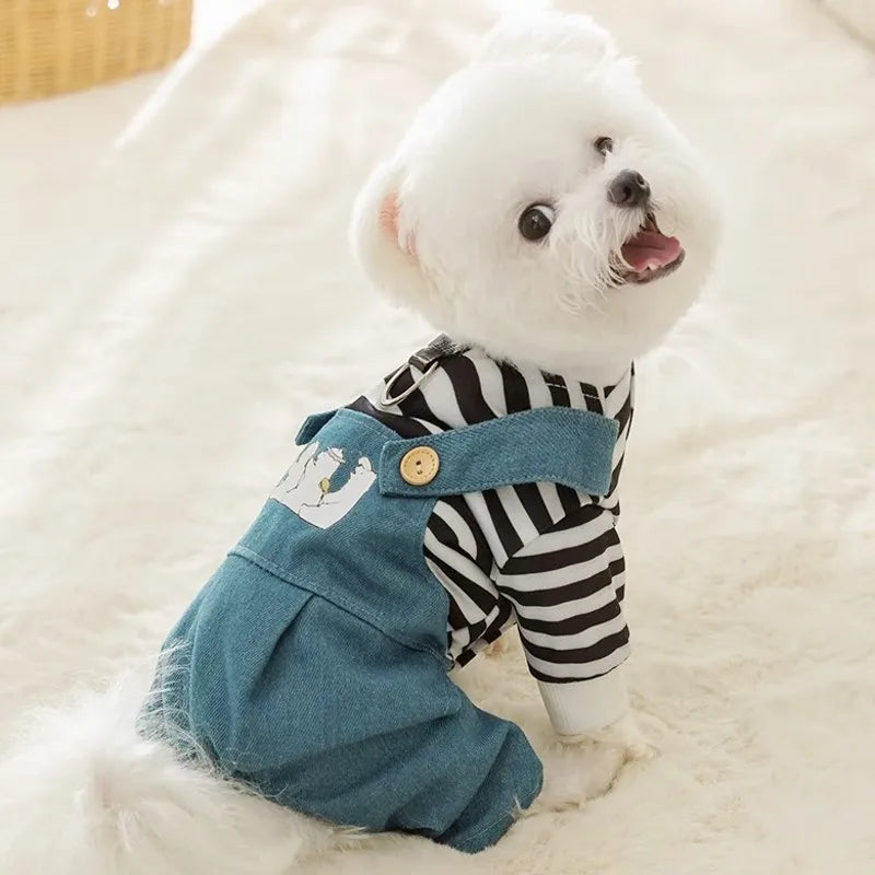 Luxury Striped Jumpsuit for Puppies, Soft Hoodie for French Bulldog and Chihuahua