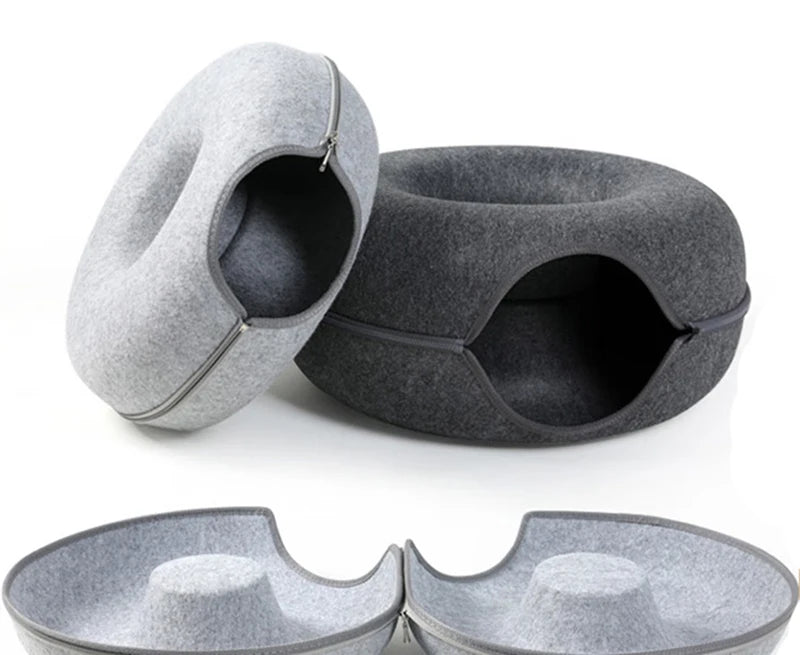 Interactive Donut Tunnel Bed for Cats