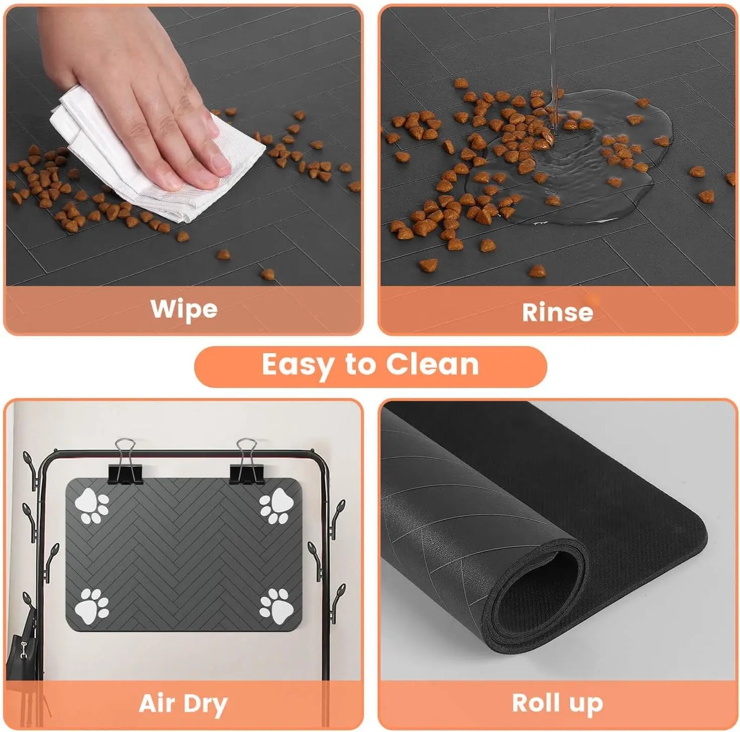 Absorbent Pet Feeding Mat, Waterproof Rubber-Backed Placemat for Food and Water Bowls