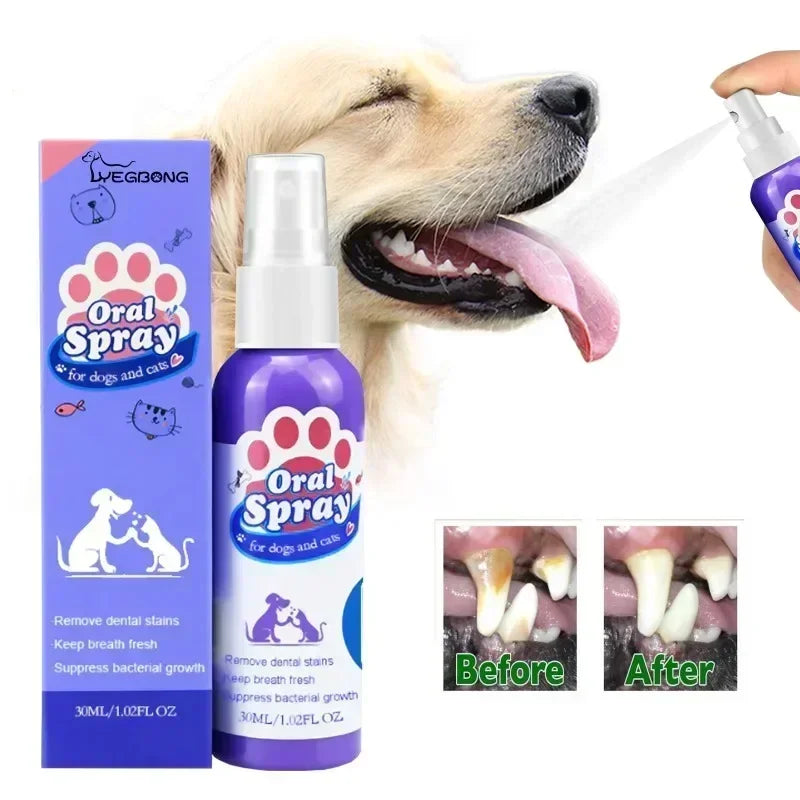 Pet Dental Cleaning Spray, Freshens Breath and Removes Stains for Cats and Dogs