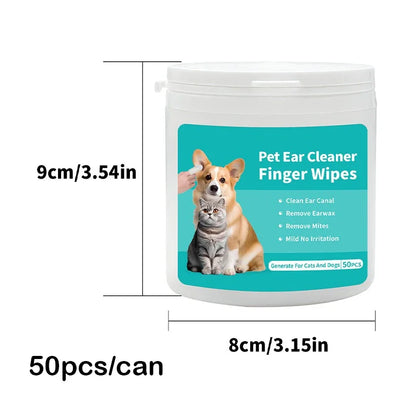 Pet Ear Cleaning Wipes, Ear Mite Removal for Cats and Dogs, 50pcs