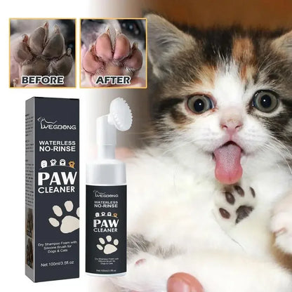 Dog Paw Foam Cleaner, Waterless Pet Shampoo with Brush, No Rinse, 100ml