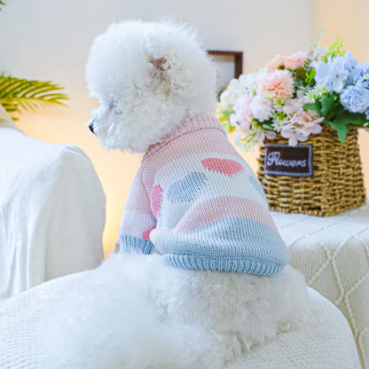 Elastic Love Jacquard Sweater for Small and Medium Dogs, Blue and Pink Sweater for Pets