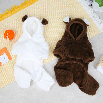 Kawaii Bear Trim Dog Onesie, Warm Fleece Pajamas for Small Dogs