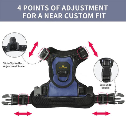 Reflective Nylon Dog Harness - Adjustable Safety Vest for Medium & Large Dogs