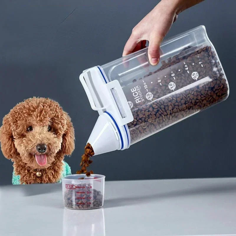 Plastic Storage Tank with Measuring Cup, Moisture-Proof Sealed Container for Pet Food