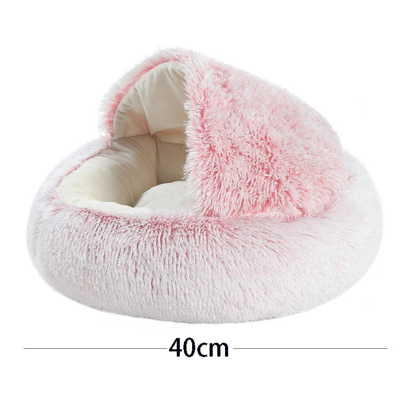 Round Plush Bed for Cats and Dogs with Cover