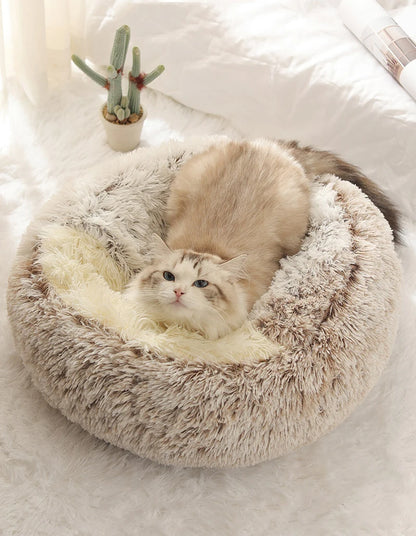 Round Plush Bed for Cats and Dogs with Cover