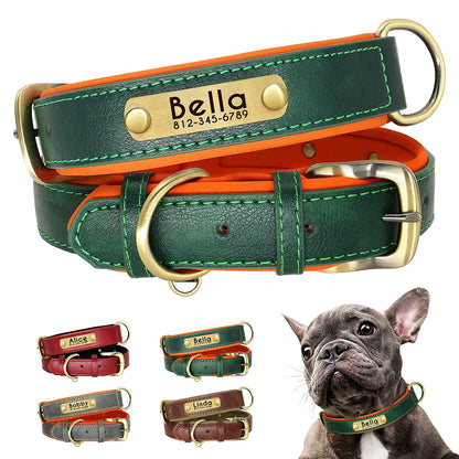 Personalized Leather Dog Collar with Engraved ID Tag - Soft Padded, Adjustable