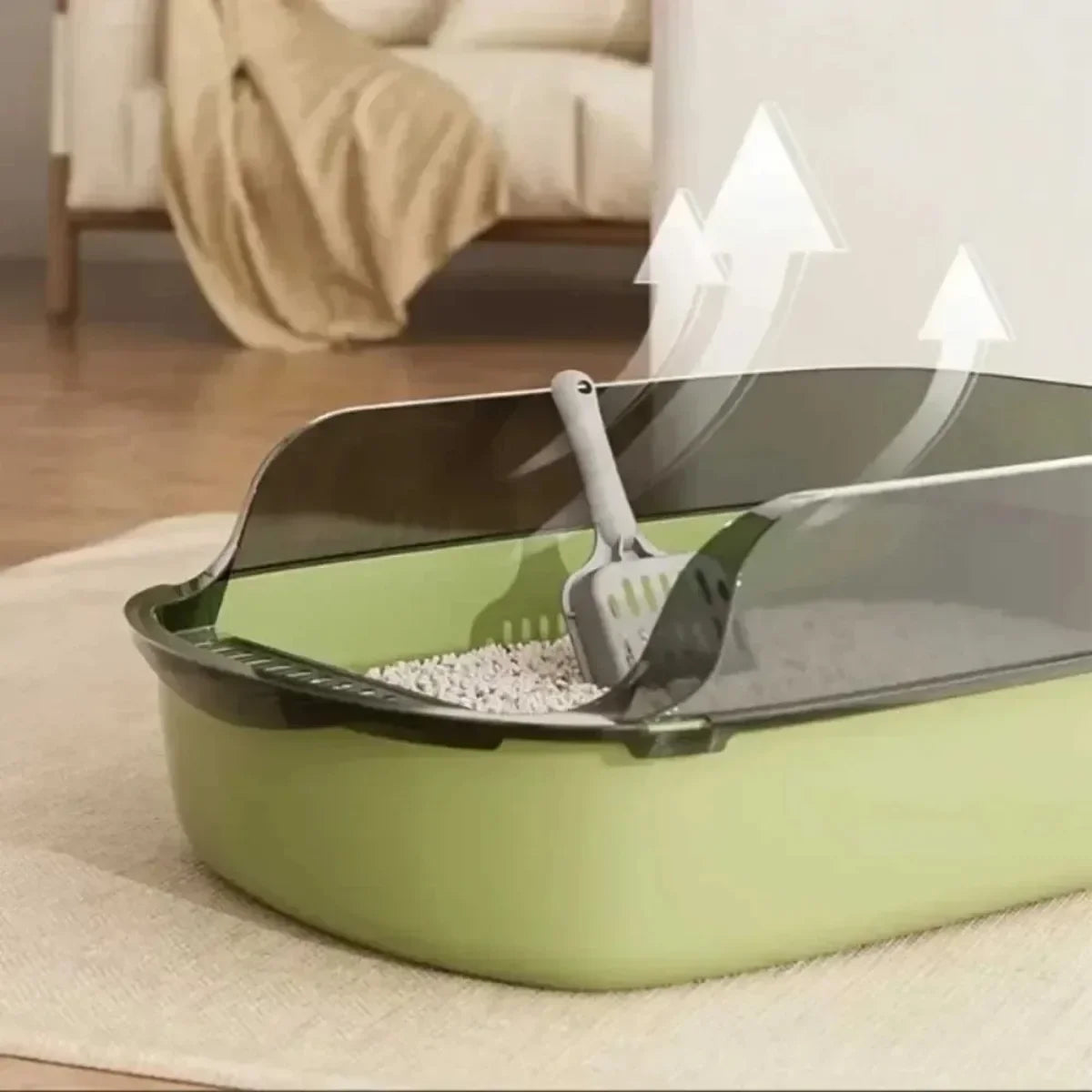 Open Litter Box with High Sides, Includes Scoop