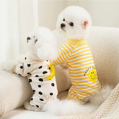 Kawaii Striped Cotton Onesie for Small Pets, Cartoon Pajamas for Chihuahua, Kitten