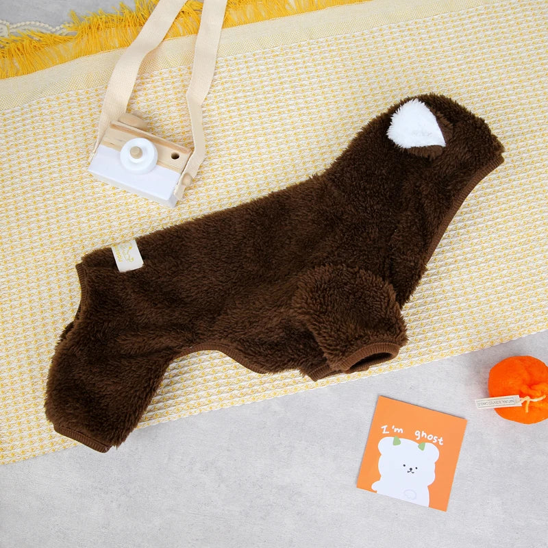 Kawaii Bear Trim Dog Onesie, Warm Fleece Pajamas for Small Dogs