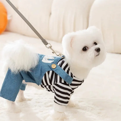 Luxury Striped Jumpsuit for Puppies, Soft Hoodie for French Bulldog and Chihuahua