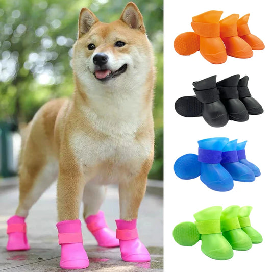 Waterproof Non-Slip Rubber Pet Boots – Outdoor Shoes for Small to Large Dogs (Set of 4)