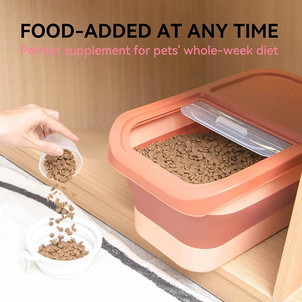 Foldable Pet Food Storage Container, Airtight Dry Food Box for Cats and Dogs