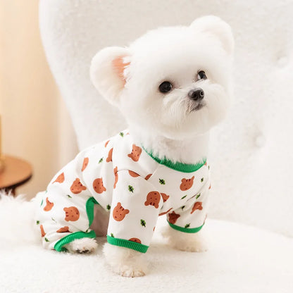 Kawaii Striped Cotton Onesie for Small Pets, Cartoon Pajamas for Chihuahua, Kitten