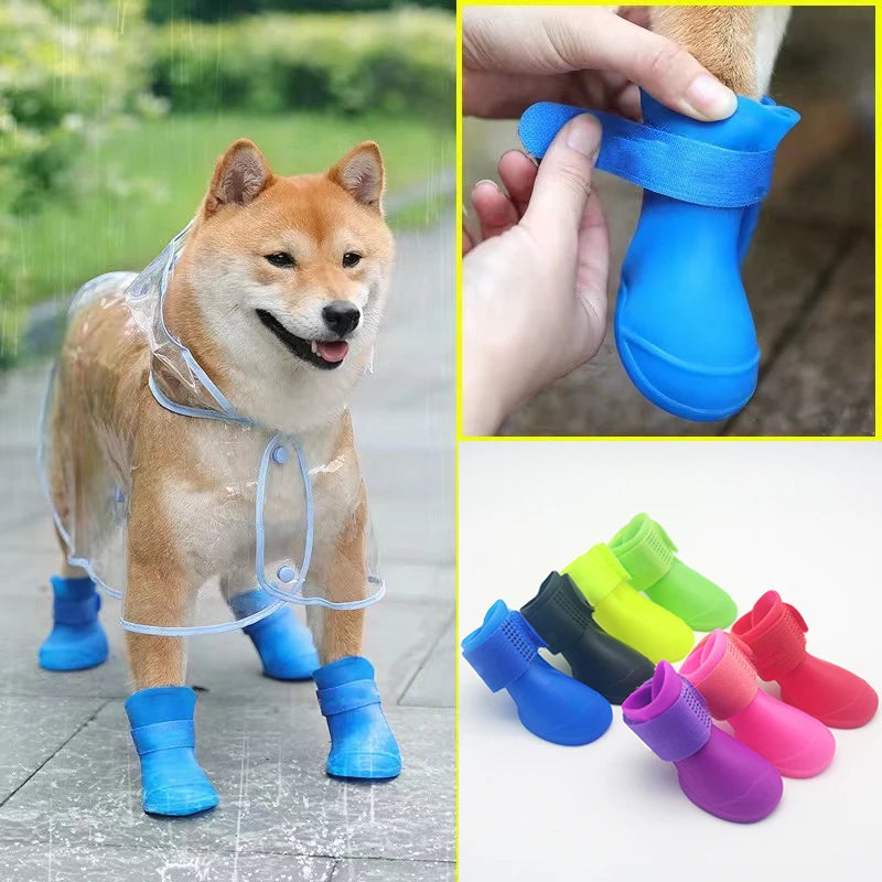 Waterproof Non-Slip Rubber Pet Boots – Outdoor Shoes for Small to Large Dogs (Set of 4)