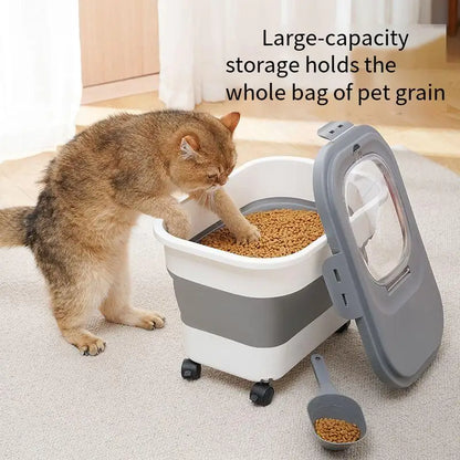 Foldable Pet Food Storage Container, Airtight Dry Food Box for Cats and Dogs